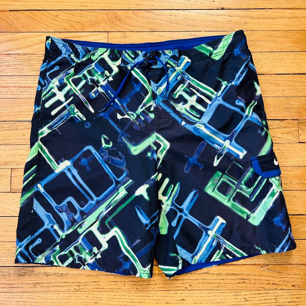 Nike Men L Circuit Board Print Board Shorts Blue Neon Green 9.5" - Picture 3 of 11